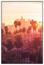 Zonsondergang door de palmbomen in Los Angeles - Foto op Akoestisch paneel - 100 x 150 cm
