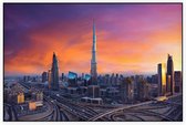 Het Dubai Business Center tijdens zonsondergang - Foto op Akoestisch paneel - 90 x 60 cm
