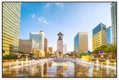 Gwanghwamun Plaza met het standbeeld Yi Sun in Seoul - Foto op Akoestisch paneel - 90 x 60 cm