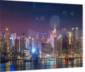 Indrukwekkende skyline van New York in neon verlichting - Foto op Plexiglas - 90 x 60 cm
