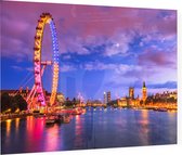 De Londen Eye en House of Parliament bij schemering - Foto op Plexiglas - 60 x 40 cm