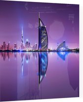 Burj Al Arab en skyline in de waterspiegel van Dubai - Foto op Plexiglas - 60 x 60 cm
