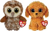 Ty - Knuffel - Beanie Boo's - Percy Owl & Golden Doodle Dog