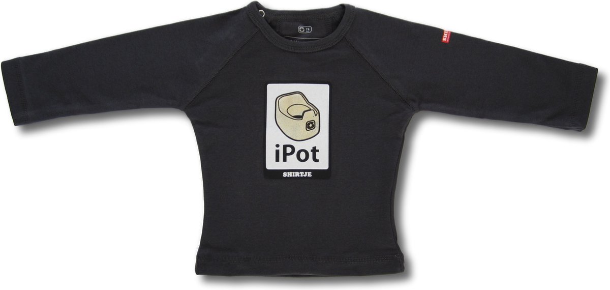 Twentyfourdips | T-shirt lange mouw baby met print 'iPot' | Zwart | Maat 80 | In giftbox