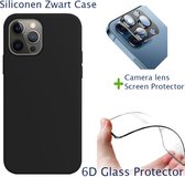 iPhone 12 Pro Max hoesje Siliconen Zwart Case hoesjes TPU Cover + 1x iPhone 12 Screenprotector Glas + 1x Bescherm glas Camera lens Screen Protector