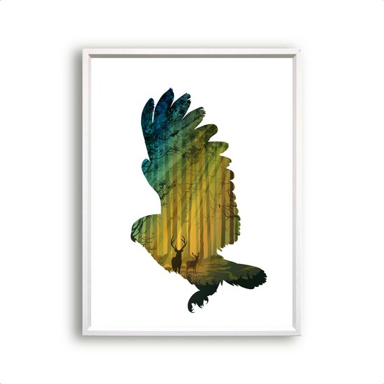 Postercity - Poster Toile Design Hibou dans la forêt colorée / Chambre d'enfant / Décoration murale / 40 x 30cm / A3