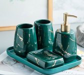 Nolad® | Keramische Badkamer accessoires | 5 in 1 Set | Limited Edition | Zeepdispenser | Zeeppompje | Tandenborstelhouder | Zeepbakje | Zeephouder | Planchet | Badkamer Accessoire