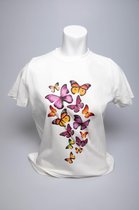 BUTTERFLY - Speciaal bedrukt Dames T-Shirt - 100% Katoen - Wit - M