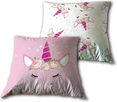 decoratiekussen eenhoorn 35 cm polyester roze/wit