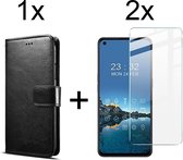 Oppo Find X3 Lite hoesje bookcase met pasjeshouder zwart wallet portemonnee book case cover - 2x Oppo Find X3 Lite screenprotector