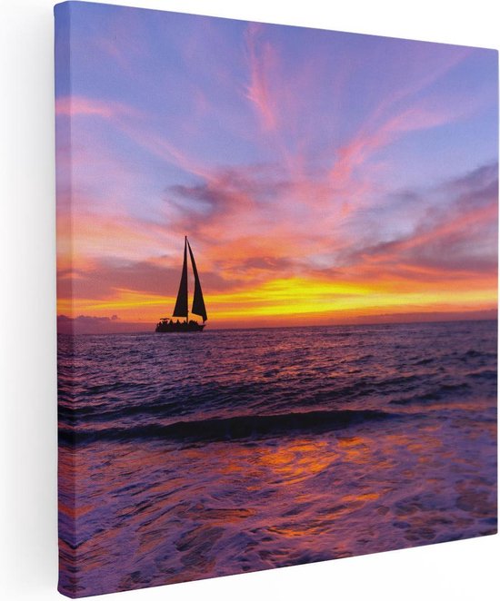 Artaza Canvas Schilderij Zeilboot Silhouet bij Zonsondergang - 30x30 - Klein - Foto Op Canvas - Canvas Print