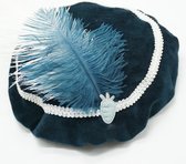 Luxe Pietenmuts – Pieten muts - Pieten baret - Sinterklaas – Sinterklaas accessoire – Fluweel – Blauw – Zilver - Bows and Flowers