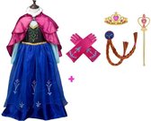 Prinsessenjurk meisje + Kroon + Vlecht + Toverstaf + Handschoenen - Anna jurkVerkleedjurk - Prinsessen speelgoed - Het Betere Merk - maat 116/122 (130)- Roze cape