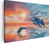 Artaza Canvas Schilderij Groep Dolfijnen Springen uit het Water - 30x20 - Klein - Foto Op Canvas - Canvas Print