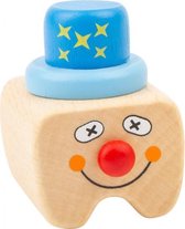 melktanddoosje Clown hout 5 cm blank/blauw