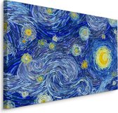 Schilderij - Sterrennacht in de style van Vincent van Gogh, blauw/geel, 4 maten, print op canvas