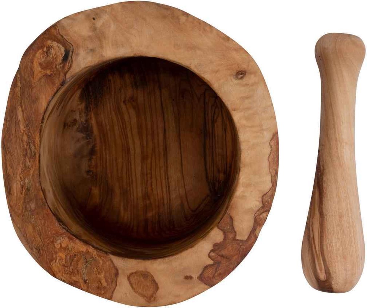 Bowls and Dishes Pure Olive Wood Olijfhouten Vijzel 16 cm met stamper