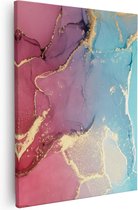 Artaza - Canvas Schilderij - Abstracte Kunst van Marmer - Roze met Blauw - 80x100 - Groot - Foto Op Canvas - Canvas Print