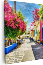 Artaza - Canvas Schilderij - Kleurrijke Straat op het Eiland Kos, Griekenland - 40x50 - Foto Op Canvas - Canvas Print