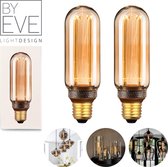 BY EVE LED Filament - 2 stuks - T45L Vintage Ledlamp - Kleur Champagne - E27 fitting - 14,9 cm lang - Diameter 45 mm - A++ Energieklasse - 120 Lumen - 3,5 Watt - Dimbaar