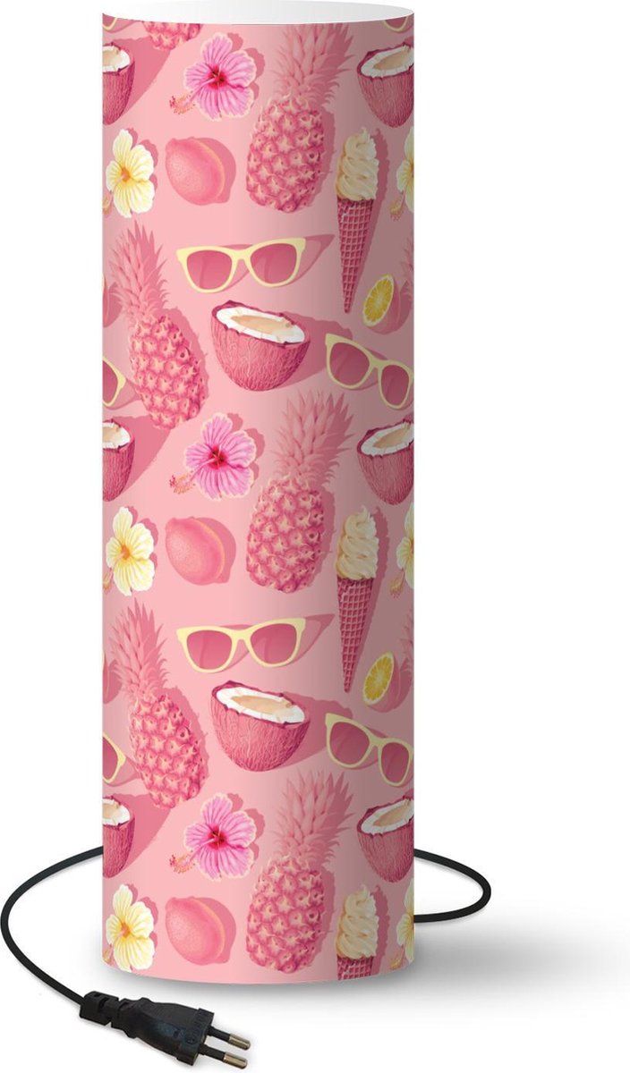 Lamp - Nachtlampje - Tafellamp slaapkamer - Zomer - Roze - Patroon - 50 cm hoog - Ø15.9 cm - Inclusief LED lamp