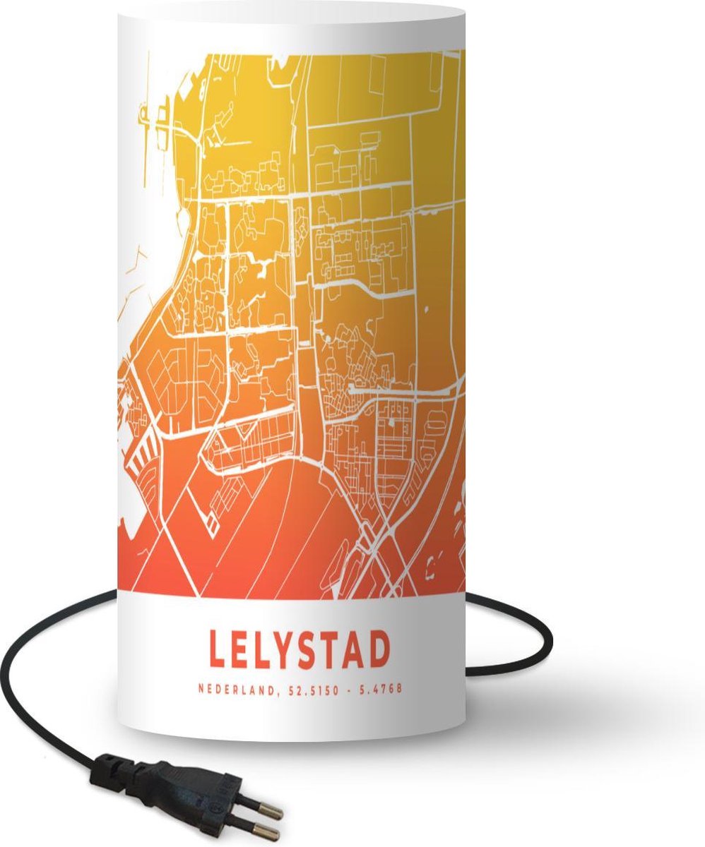 Lamp - Nachtlampje - Tafellamp slaapkamer - Stadskaart - Lelystad - Oranje - Nederland - 54 cm hoog - Ø24.8 cm - Inclusief LED lamp - Plattegrond