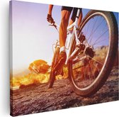 Artaza - Peinture sur toile - Cycliste de vélo de montagne sur des pierres au lever du soleil - 80x60 - Photo sur toile - Impression sur toile