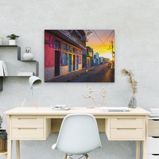 Artaza Peinture sur toile Cuba Maisons colorées au coucher du soleil – 40 x 30 – Klein – Photo sur toile – Impression sur toile