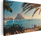 Artaza Canvas Schilderij Ibiza Cala d'Hort Strand - 120x80 - Groot - Foto Op Canvas - Wanddecoratie Woonkamer