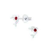 Joy|S - Zilveren petit dolfijn oorbellen - 6 x 5 mm - kristal rood - kinderoorbellen