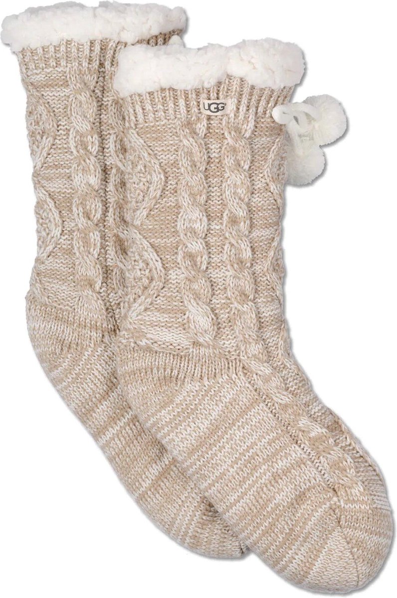 UGG Pom Pom Fleece Lined Crew Sock Dames Sokken - Crème - One Size - UGG