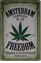 Wandbord – Amsterdam – Cannabis - Wiet - Vintage - Retro -  Wanddecoratie – Reclame bord – Restaurant – Kroeg - Bar – Cafe - Horeca – Metal Sign – 20x30cm