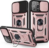 iPhone 13 Pro Max Rugged Armor Back Cover Hoesje met Camera Bescherming - Stevig - Heavy Duty - TPU - Apple iPhone 13 Pro Max - Rose Goud