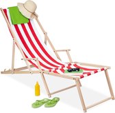 Relaxdays strandstoel hout - verstelbare ligstoel met voetensteun - tuinstoel tot 120 kg