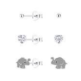 Joy|S - Zilveren oorbellen set - 3 paar - hartje knopje olifant