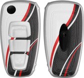 kwmobile autosleutelhoes compatibel met Ford 3-knops inklapbare autosleutel - Cover in rood / zwart / wit - Kleurengolf design