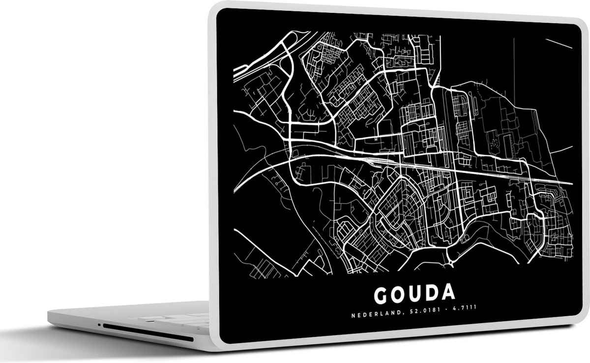 Laptop sticker - 15.6 inch - Kaart - Gouda - Zwart - 36x27,5cm - Laptopstickers - Laptop skin - Cover