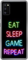 Geschikt voor Samsung Galaxy A41 hoesje - Gaming - Led - Quote - Eat sleep game repeat - Gamen - Siliconen Telefoonhoesje