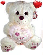 Witte Teddybeer met licht roze/wit hart ''I Love U'' 32 cm | knuffelbeer pluche knuffel love beer | Ik Hou Van Jou / I Love You bear | Beertje met hart liefde | Baby plush beer met hartje 32c