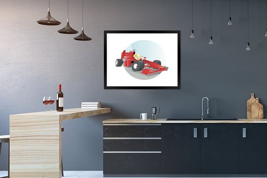 Fotolijst incl. Poster - Een illustratie van een jongetje die in een Formule 1 wagen rijdt - 80x60 cm - Posterlijst