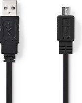 USB-Kabel | USB 2.0 | USB-A Male | USB Micro-B Male | 480 Mbps | Vernikkeld | 1.00 m | Plat | PVC | Zwart | Polybag