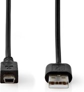 USB-Kabel - USB 2.0 - USB-A Male - USB Mini-B 5-Pins Male - 5.5 W - 480 Mbps - Vernikkeld - 2.00 m - Rond - PVC - Zwart - Label