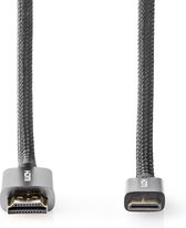 Nedis High Speed ​​HDMI-Kabel met Ethernet - HDMI Connector - HDMI Mini-Connector - 4K@60Hz - 18 Gbps - 2.00 m - Rond - Katoen - Antraciet / Gun Metal Grijs - Cover Window Box