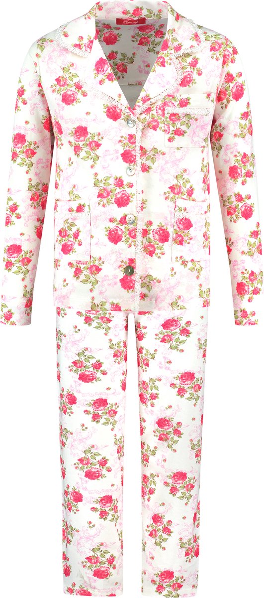 Exclusief Luxueus Kinder nachtkleding Luxe mooie zacht roze Girly Pyjama van Hanssop met verfijnde kant rand details en luxe kraag verwerking, Meisjes Pyjama, zacht roze rozen bloem print, maat 164