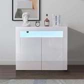 c90 - Hoogglans 2 Deur Dressoir LED Verlichting Opbergkast met RGB LED Verlichting Display Kast voor Hal Eetkamer Meubels