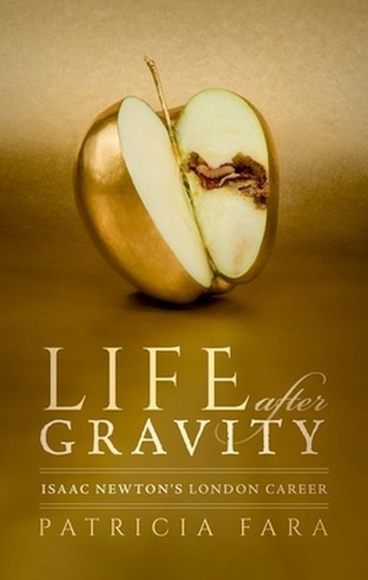 Pomme dorée avec la couverture du livre "Life after Gravity".