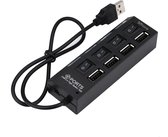 DrPhone PH1 – Usb Hub 2.0 – 4 poorten - Aan / Uit Schakelaar – Geschikt voor Computer en Laptops – Zwart