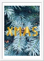Kerstposter XMAS goudfolie Dennentak A4 + fotolijst wit 21x29,7cm