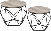 FURNIBELLA - Salontafels, set van 2, bijzettafels met mandfunctie, gedekte tafel, geometrisch, decoratief, stalen frame, voor woonkamer, slaapkamer, grijs-zwart