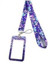 Badgehouders - pashouder met keycord paarse bloemen - uitschuifbaar - sleutels en passen - telefoonkoord